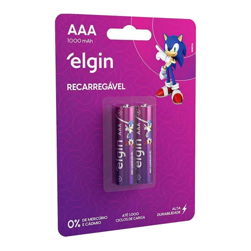 Pilha recarregável palito AAA 1000mah com 02 unidades Elgin
