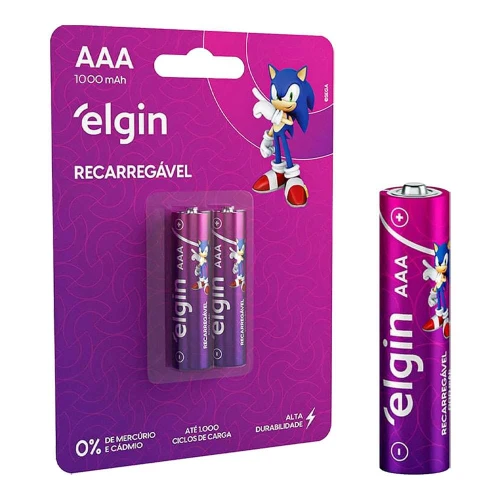 Pilha recarregável palito AAA 1000mah com 02 unidades Elgin