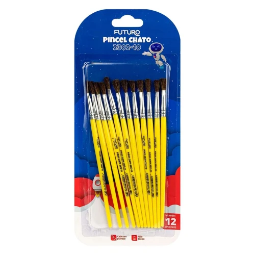 Pincel escolar chato Nº10 com 12 unidades Futuro