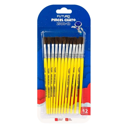 Pincel escolar chato Nº12 com 12 unidades Futuro