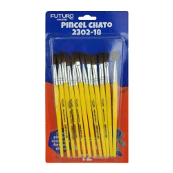 Pincel escolar futuro chato 18 com 12 unidades