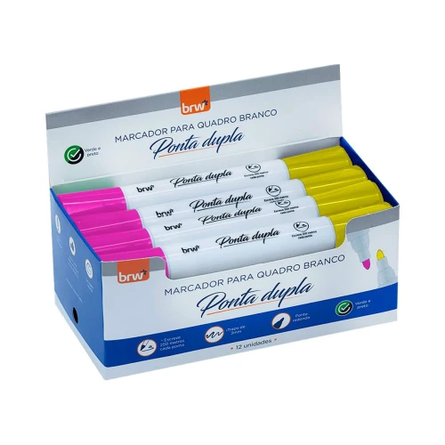 Pincel para quadro branco com ponta dupla amarelo e rosa Brw