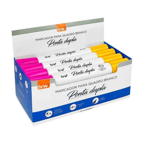 Pincel para quadro branco com ponta dupla amarelo e rosa Brw