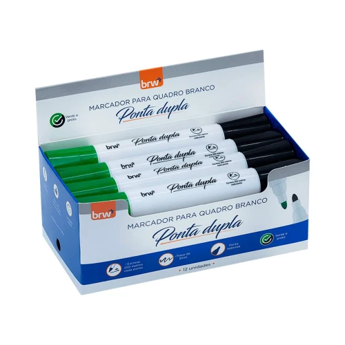 Pincel para quadro branco com ponta dupla verde e preto Brw