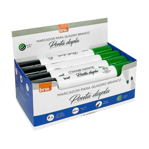 Pincel para quadro branco com ponta dupla verde e preto Brw