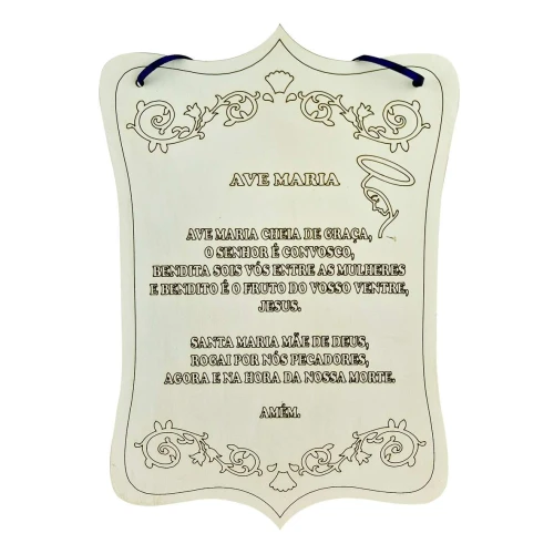 Placa decorativa para pendurar oração Ave Maria