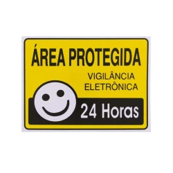 Placa sinalização plastico Área protegida 24 horas