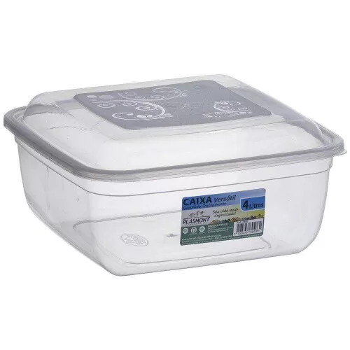 Pote plástico quadrado transparente 4000ml Plasmont Pote plástico quadrado transparente 4000ml Plasmont