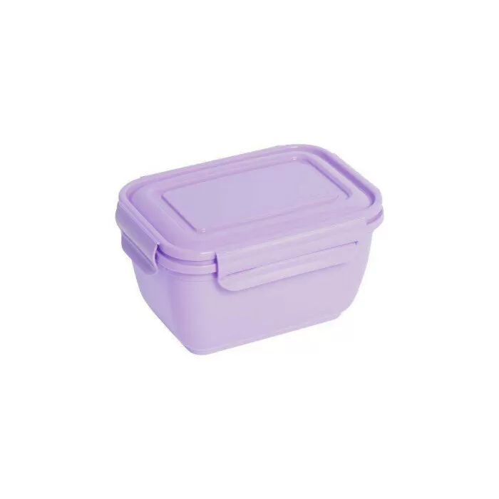 Pote plástico retangular colorido com trava fliplock 550ML