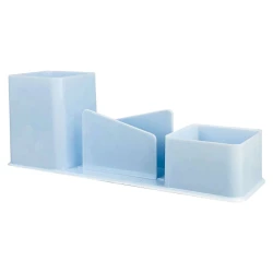 Porta canetas,clips e lembretes 03 em 01 acrilico azul