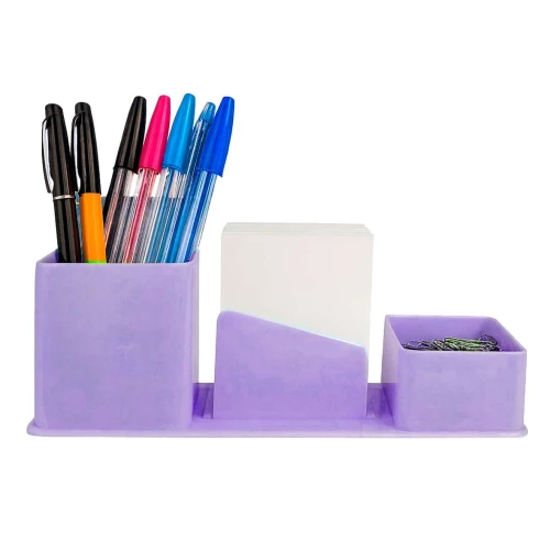 Porta canetas,clips e lembretes 03 em 01 acrilico lilas