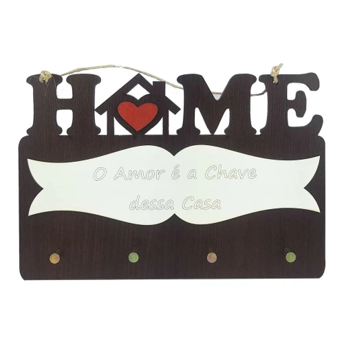 Porta chaves MDF Home com frase com 04 lugares sortido Porta chaves MDF Home com frase com 04 lugares sortido