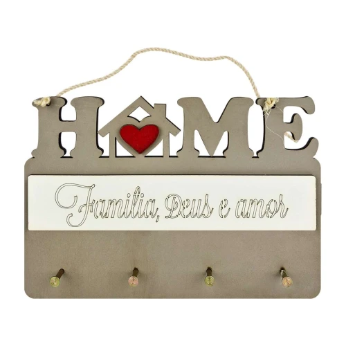 Porta chaves MDF Home com frase com 04 lugares sortido