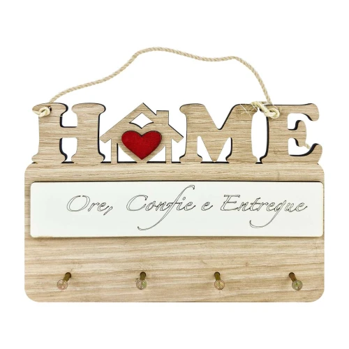 Porta chaves MDF Home com frase com 04 lugares sortido