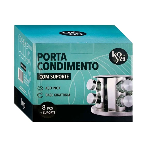 Porta condimento inox com 08 peças + suporte