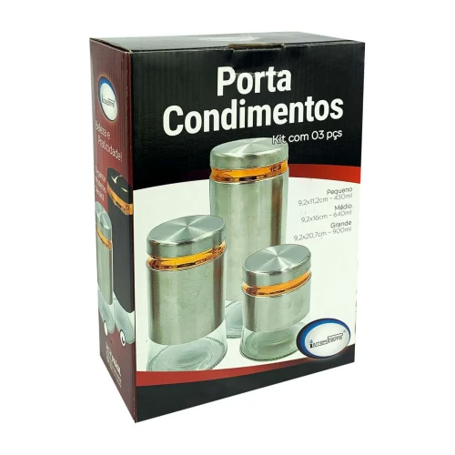 Porta condimentos de vidro com 03 unidades tamanhos sortidos Interponte