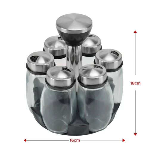Porta condimentos de vidro com 06 unidades com suporte de inox