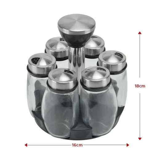 Porta condimentos vidro com 06 unidades suporte de inox Novo Século