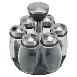 Porta condimentos vidro com 06 unidades suporte de inox Novo Século
