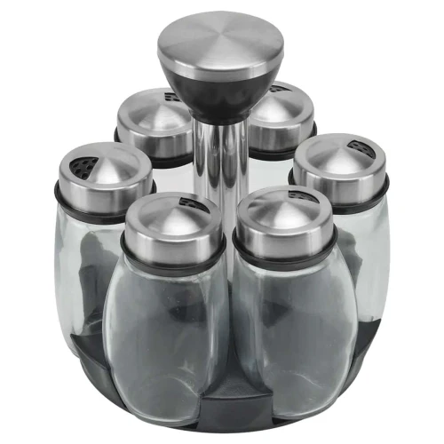 Porta condimentos vidro com 06 unidades suporte de inox Novo Século