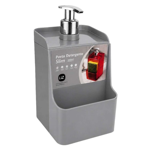 Porta detergente bucha plastico dosador cinza