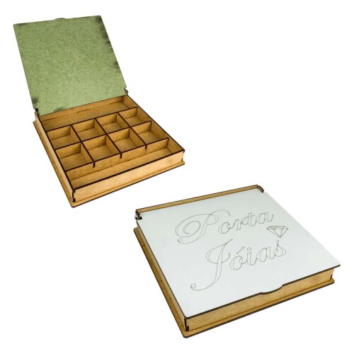 Porta jóias caixa de mdf com divisórias 21x21x3cm sortidos