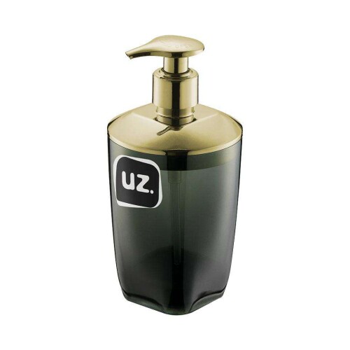 Porta sabonete liquido 500ml acrilico dourado com preto uz. Utilidades