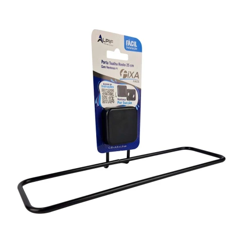 Porta toalha de rosto 25cm com ventosa metal preto Alpif