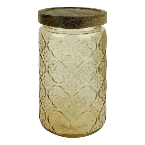 Pote de vidro com tampa de madeira 900ml decorado sortidos