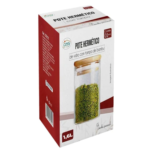 Pote de vidro hermético 1600ml tampa bambu