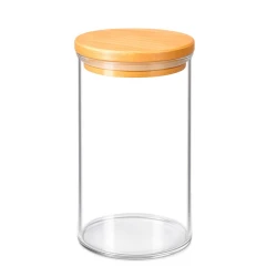 Pote de vidro hermético 550ml com tampa de bambu