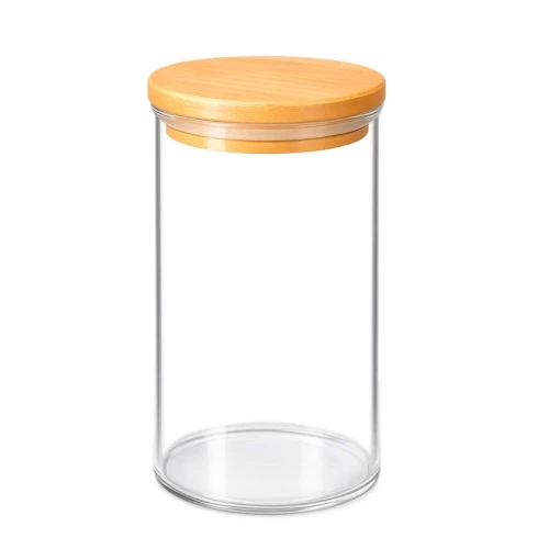 Pote de vidro hermético 550ml com tampa de bambu Pote de vidro hermético 550ml com tampa de bambu