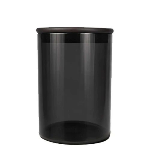 Pote de vidro hermetico fume 800ml tampa bambu