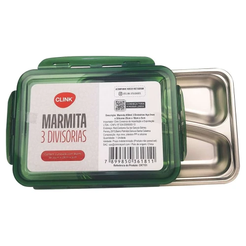 Pote inox marmitex 3 divisorias tampa silicone