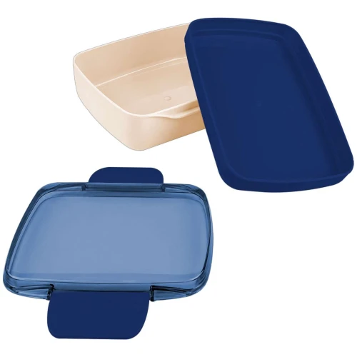 Pote plástico com 2 divisórias e com trava 1250ml azul escuro Vaeso