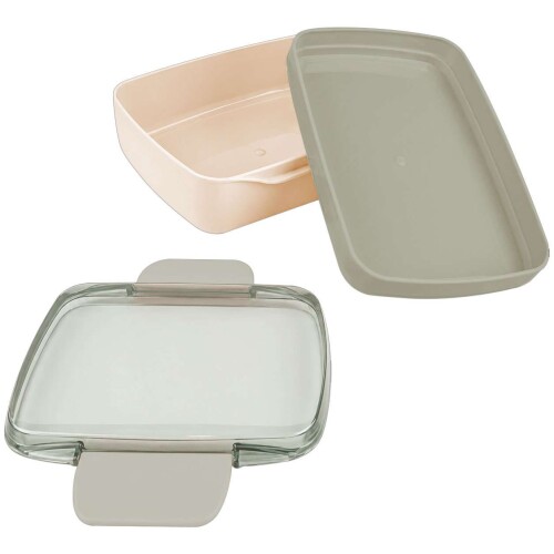 Pote plástico com 2 divisórias e com trava 1250ml caqui Vaeso Pote plástico com 2 divisórias e com trava 1250ml caqui Vaeso
