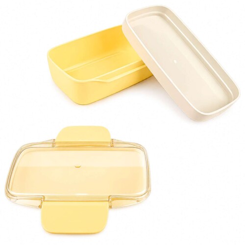Pote plástico com 2 divisórias e com trava 900ml amarelo Vaeso Pote plástico com 2 divisórias e com trava 900ml amarelo Vaeso