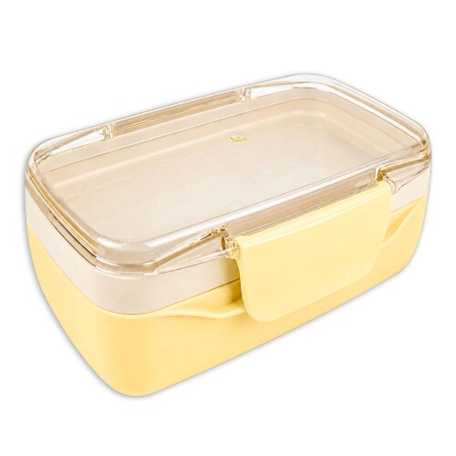 Pote plástico com 2 divisórias e com trava 900ml amarelo Vaeso Pote plástico com 2 divisórias e com trava 900ml amarelo Vaeso