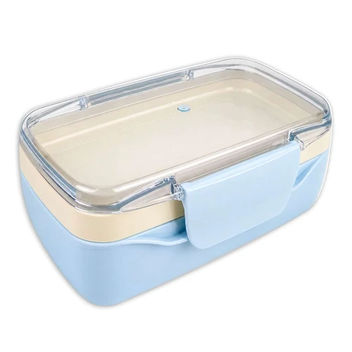 Pote plástico com 2 divisórias e com trava 900ml azul Vaeso