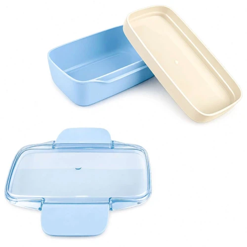 Pote plástico com 2 divisórias e com trava 900ml azul Vaeso