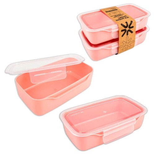 Pote plástico com trava 700ml com 02 unidades rosê Vaeso Pote plástico com trava 700ml com 02 unidades rosê Vaeso