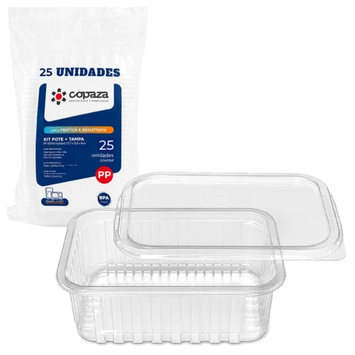 Pote plástico descartavel retangular Freezer micro-ondas 25x500ml Pote plástico descartavel retangular Freezer micro-ondas 25x500ml
