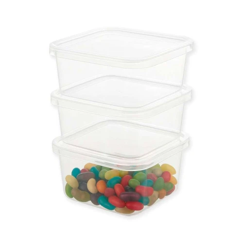Pote plástico quadrado 550ml com 03 unidades Ercaplast
