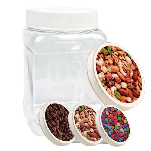 Pote plástico quadrado tampa decorada 1000ml