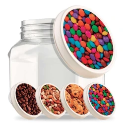 Pote plástico quadrado tampa decorada 1000ml