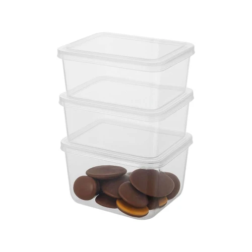 Pote plástico retangular com 03 unidades 520ml sortidos Ercaplast