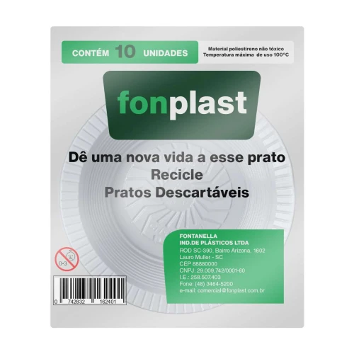 Prato plástico nº15 fundo com 10 unidades branco Fonplast