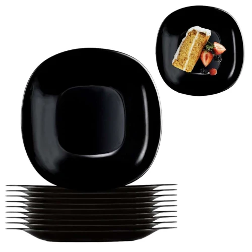 Prato vidro quadrado raso opaline preto 26cm square