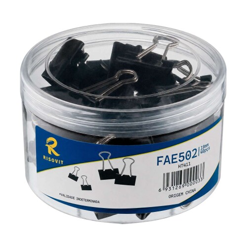 Prendedor de papel de metal 19mm preto com 40 unidades Risovit Prendedor de papel de metal 19mm preto com 40 unidades Risovit