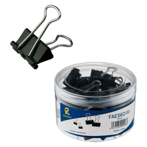 Prendedor de papel de metal 19mm preto com 40 unidades Risovit Prendedor de papel de metal 19mm preto com 40 unidades Risovit
